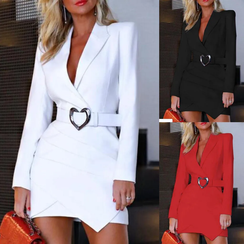 

Womens Casual Long Sleeve Dresses Fashion Women Solid Turn Down Neck Long Sleeve Overlap Hem Brief Shirt Dress Long Sleeve