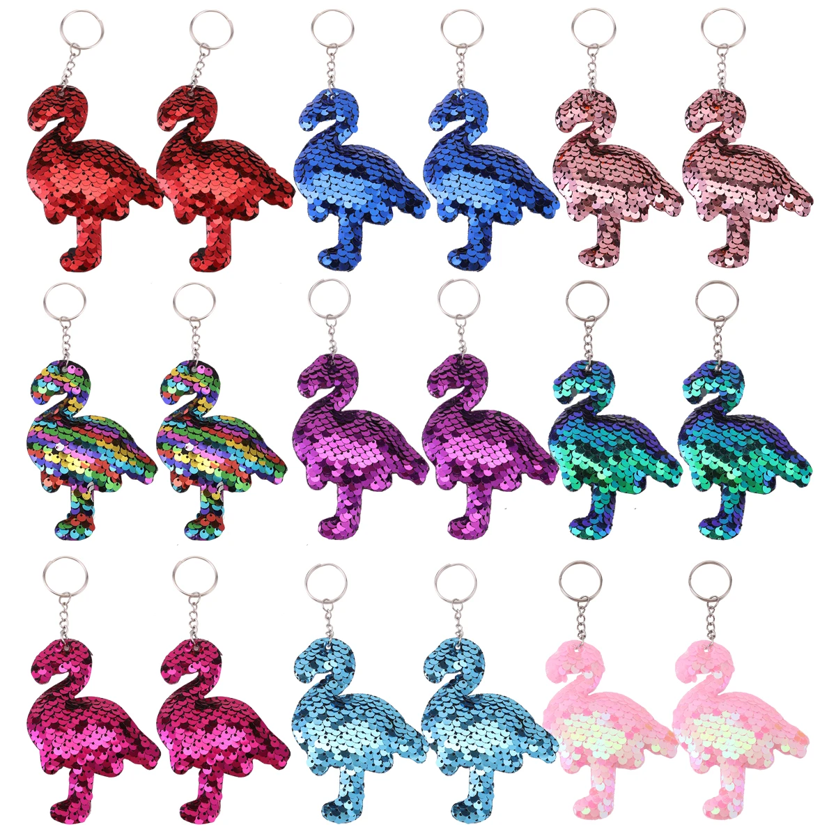 18 Stück Pailletten Schlüssel anhänger, funkelnde doppelseitige Flamingo Form Schlüssel ringe, Rucksack Gepäck Tasche Dekorationen Geburtstags feier Gefälligkeiten