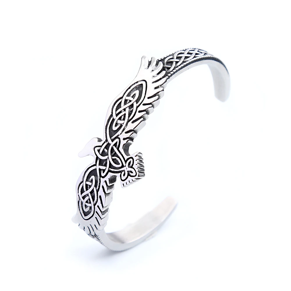 Vintage Viking Stainless Steel Raven Eagle Bracelet Men Women Fashion Celtic knot Bracelet Opening Adjustable Jewelry Gifts bangle bracelet stainless steel bracelet
