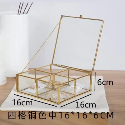 투명 유리 보석 상자 직사각형 저장 상자 보석 디스플레이 멀티 그리드 주최자 화장품 트레이