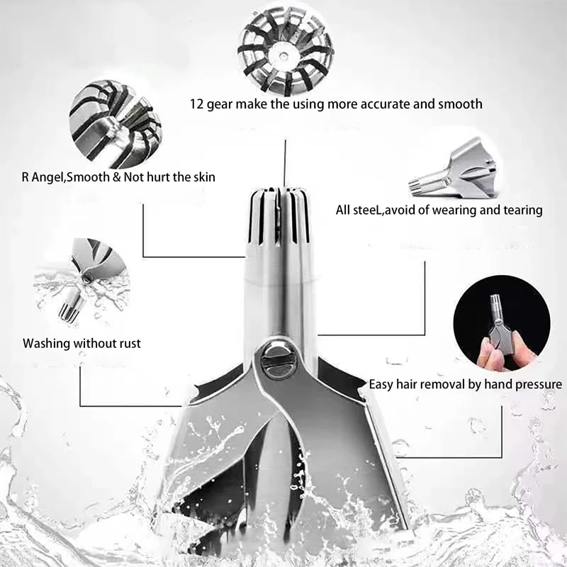 Manual Nose Hair Trimmer for Man WomanTrimmer for Nose,Ear,Moustache and Whiskers Hair Stainless Steel with Brush Nasal Clippers