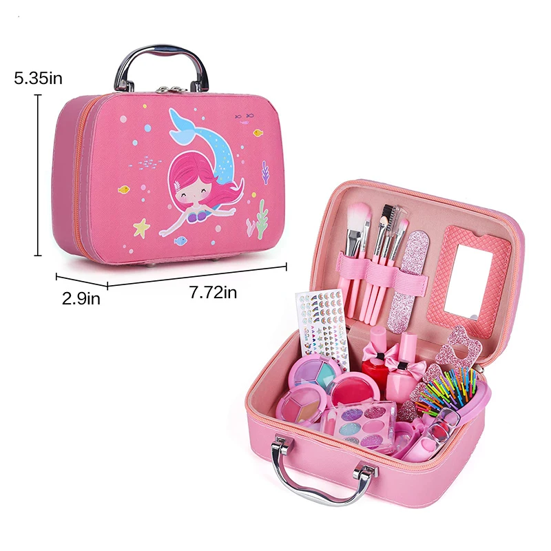 Girls Real Makeup Kit Washable Princess Play Makeup Set Kids Toys Safe Non Toxic Girls Pretend Play Birthday for Kids Gifts 6