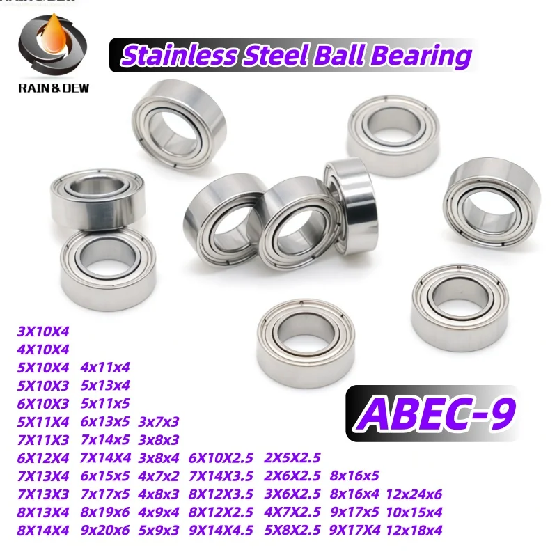 High-Performance Stainless Steel ABEC-9 Bearings – 10-Pack 5x9x3 mm