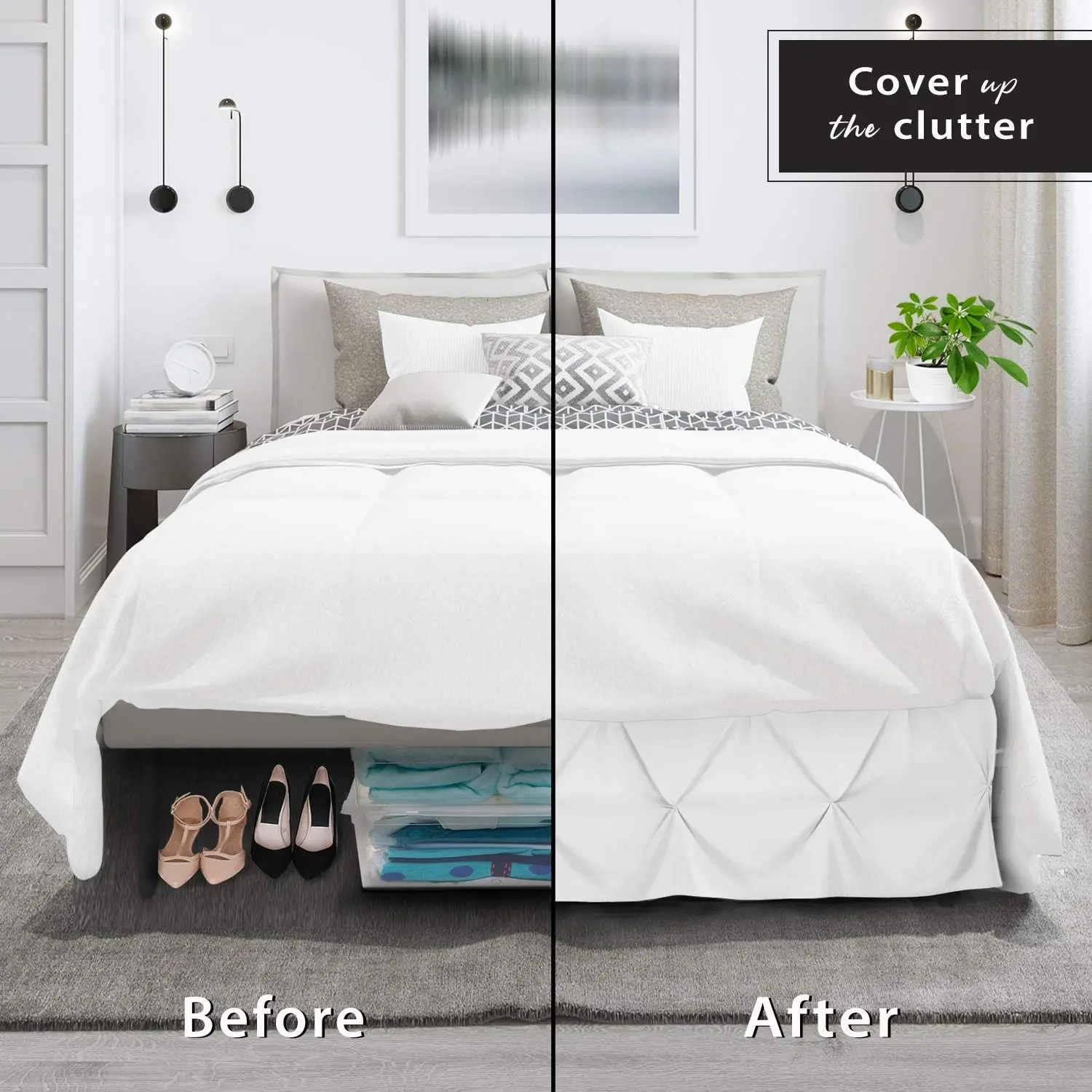 Elegant Wrap Around Pinch Pleat Bed Skirt Valance Add White Sheet Bed Box Spring Cover Bedspread-14 Inch Drop