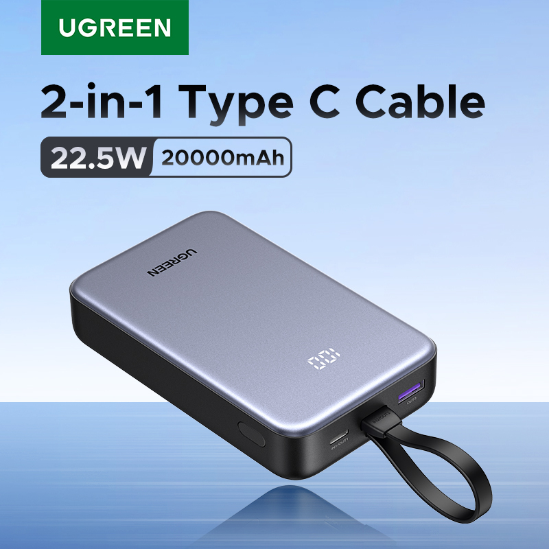 UGREEN 22.5W 20000mAh Power Bank Type C Cable Fast Charge Portable PowerBank for iPhone 16 Pro Max PD20W Phone External Battery