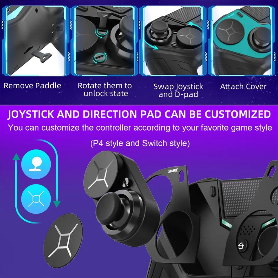 Para PS4 Controlador Sem Fio Dupla Vibração Bluetooth Gamepad Função Turbo Programável Para PS4 Console Android IOS PC Joystick