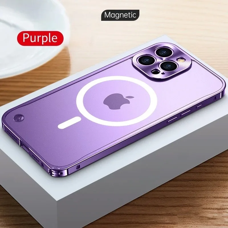 Metal Alloy Frame Magsafe Phone Case For iPhone 17 Air 16 15 14 13 Pro Max Plus Magnetic Bumper Matte Clear PC Backboard Cover