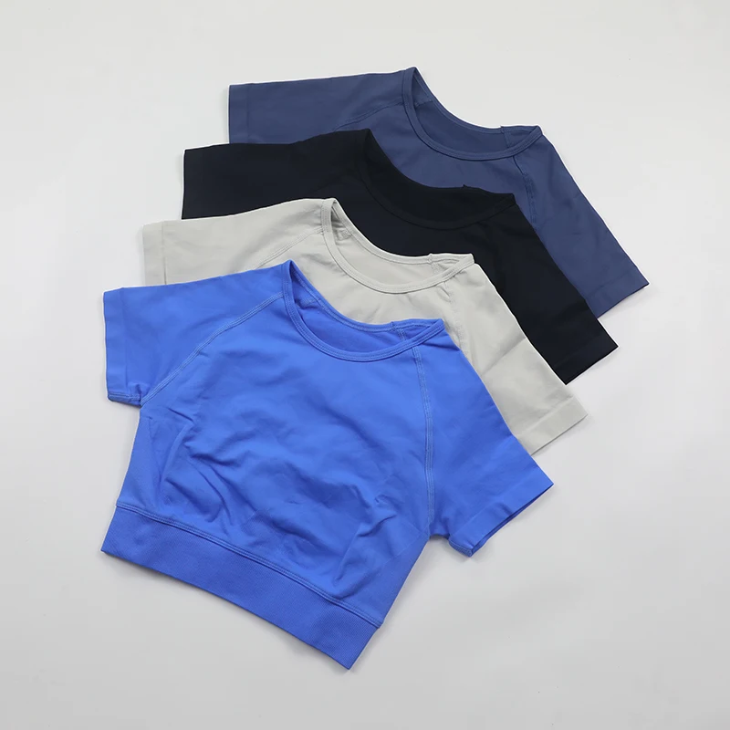 Impact Crop Top Seamless Short Sleeve Yoga Shirts Women Scoop Neck Slim Fit Fitness Running T-shirts Workout Tops Gym Clothes
