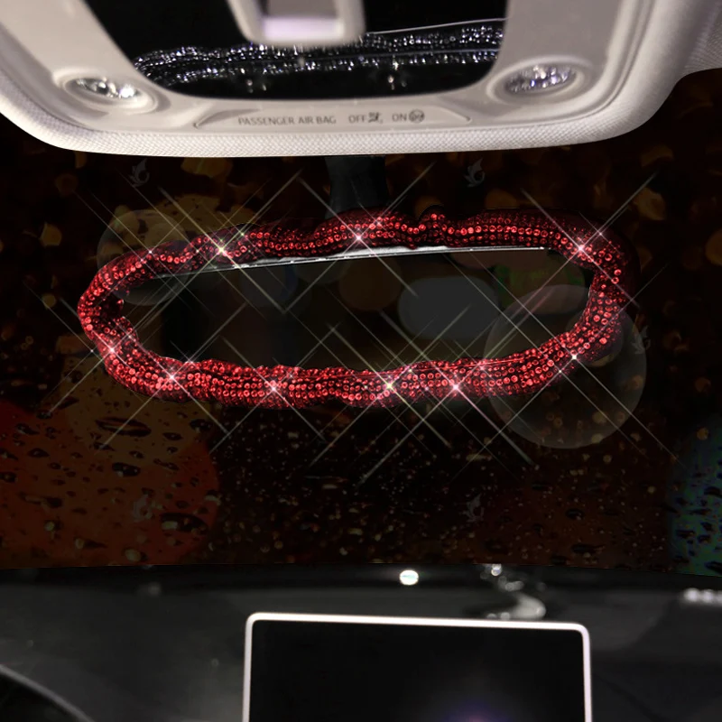 Diamond Car Rear view Mirror Cover Stretch Elastic Crystal Auto Interior Rear View Decoration Bling Car Accessories For Women