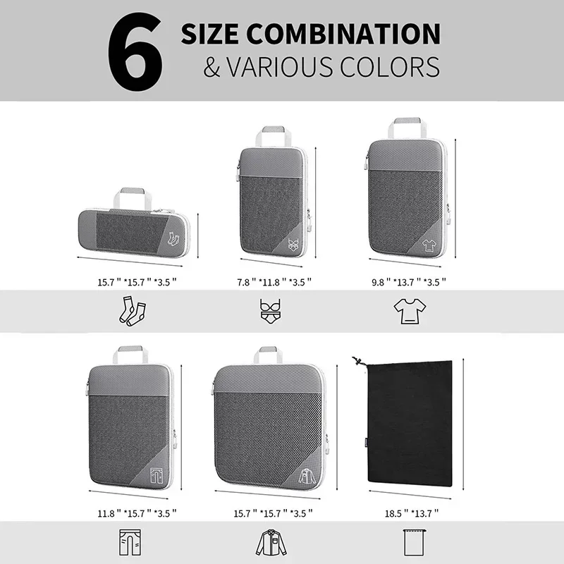 

Luggage Packing Set Mesh Storage Lightweight Portable Visual Travel Organizer With Suitcase Bag Compressed Cubes Shoe