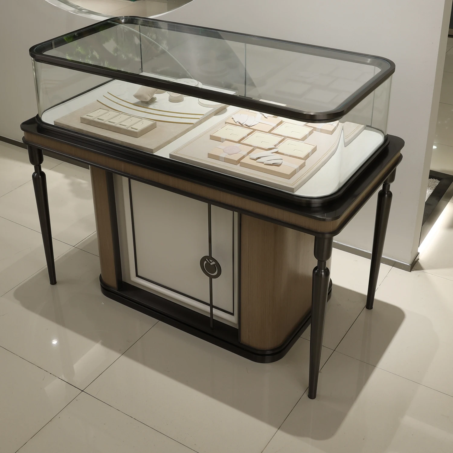 Commercial Acrylic Stainless Steel Wood Glass Kiosk Display Set Case Cabinet Stand Luxury Jewelry Showcases