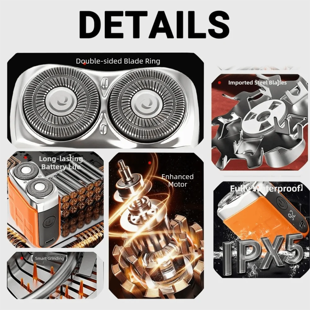Type-C Charging Mini Electric Shaver Waterproof Design Rotary System Smart Shaver Waterproof Digital Display