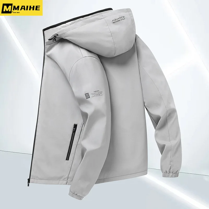 

Autumn men's coat High quality printed camping jacket Men's outdoor windbreaker hooded windproof senior cycling casual blazer