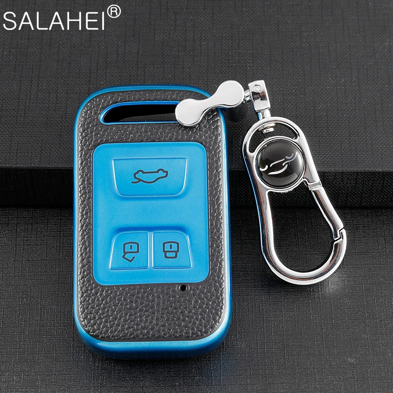 

Leather Car Remote Key Case Cover Protector Holder Shell Fob For Chery Arrizo Tiggo 3 4 5X 8 Glx 7 2019 2020 Keychain Accessory