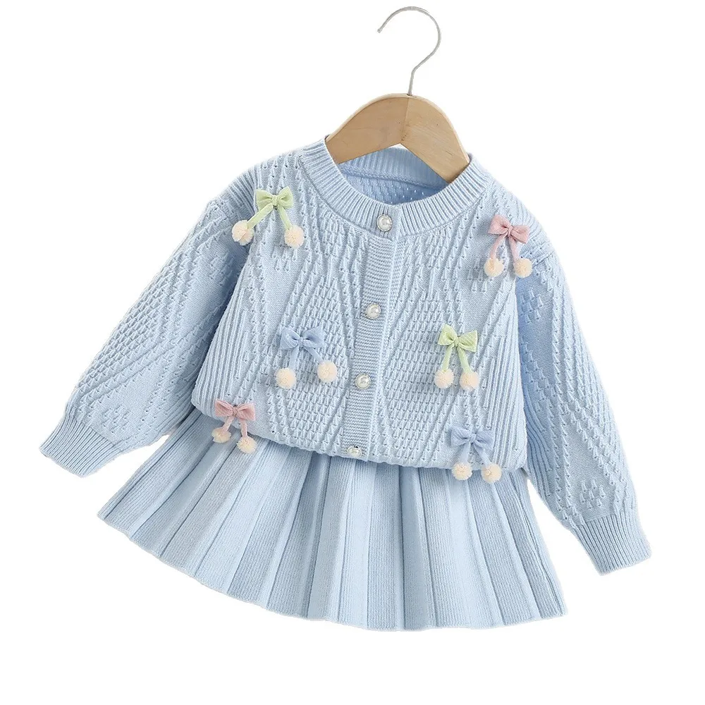 Girls Knitted Sweater Skirt Set Autumn Outfit