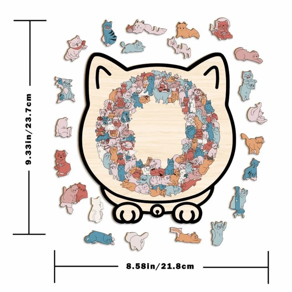 Brain Burning Cat Puzzle Irregular Puzzle Cute Kitten Animal Puzzle Cat Shaped Wooden Puzzle DIY Assembly Colored