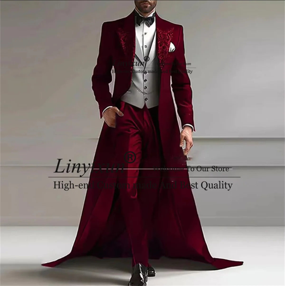 Sparkly Sequins Lapel Men Suits Business Groom Tuxedos 3 Pieces Sets Long Coat Blazer Wedding Costume Homme
