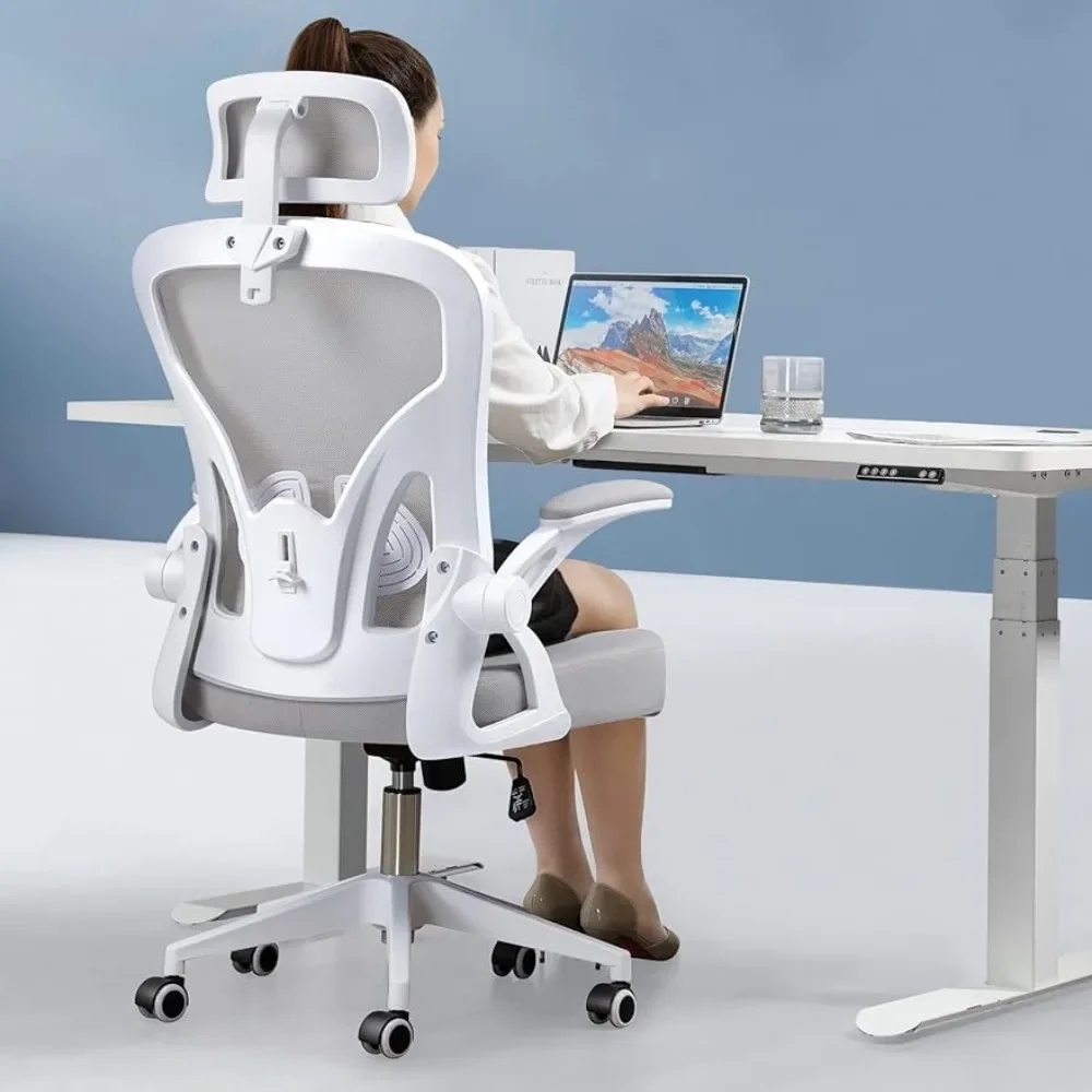 

Gaming Chair on Wheels Ergonomic Desk Chair With Adjustable Headrest and Lumbar Support Office Chairs & Sofas Tilt Function Grey