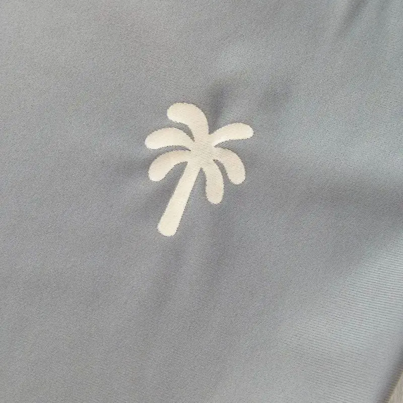 Boys Swimsuit Long Sleeve Separates Swimming Cap Set Gray Coconut Tree