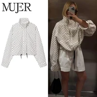 MUJER Polka Dot Oversized Jackets for Women Zipper Women's Bomber Jacket Loose Demi-season Jacket for Women Outerwears Overcoat