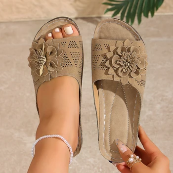 Women's Thick Sole Wedge Sandals, Summer Versatile Comfortable Beach Shoes, Lightweight Breathable Indoor Outdoor Slippers 1