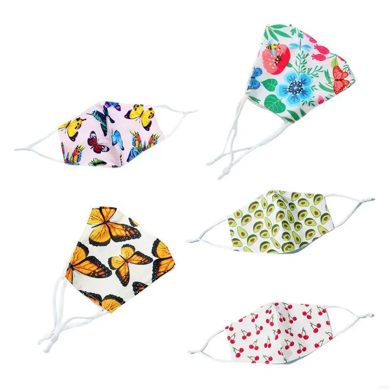 28GD Women Men Dustproof Anti-Haze Face Mask Cartoon for Butterfly Avocado Cherry Fruit Print Windproof Washable Cotton