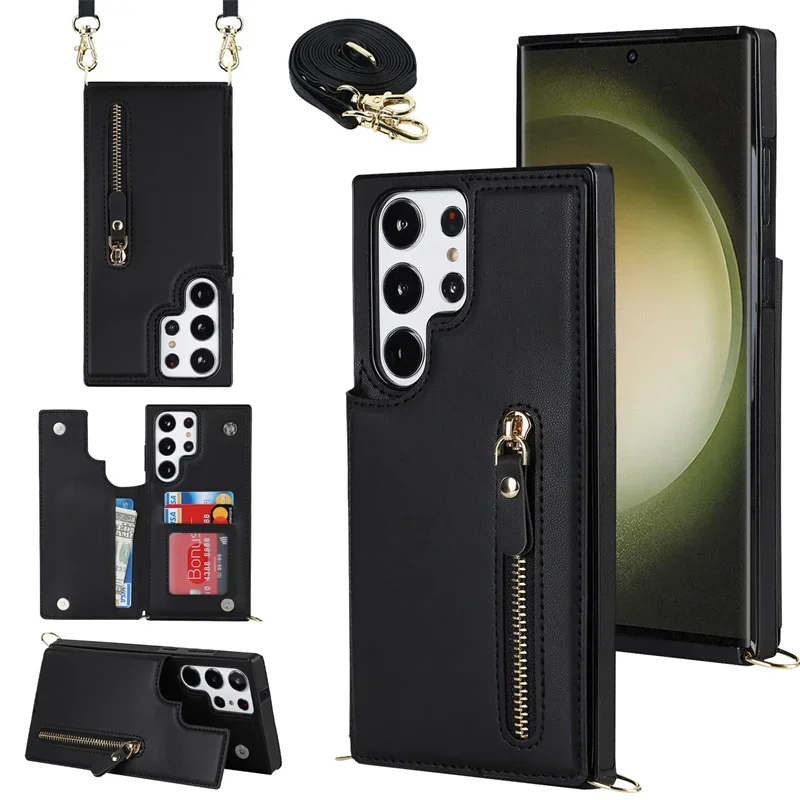 Crossbody Zipper Wallet with Card Holder Phone Case in Leather