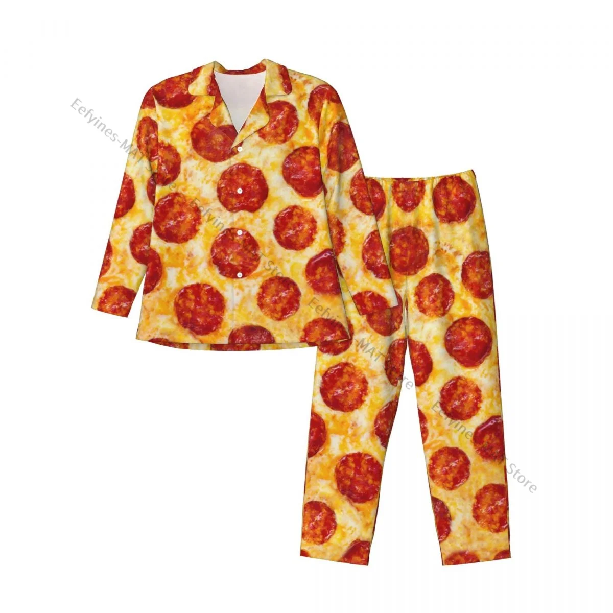 Mens Pajamas Sets Home Suits Pepper Pizza Sleepwear Loose Homewear Long-sleeved Casual Sets