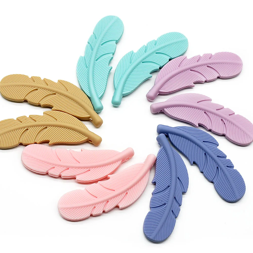 Nette-Idee 10PCs Silikon Perlen Feder Beißring BPA Frei DIY Infant Zahnen Halskette Nagetier Anhänger Schmuck Pflege Dusche – Detail 2