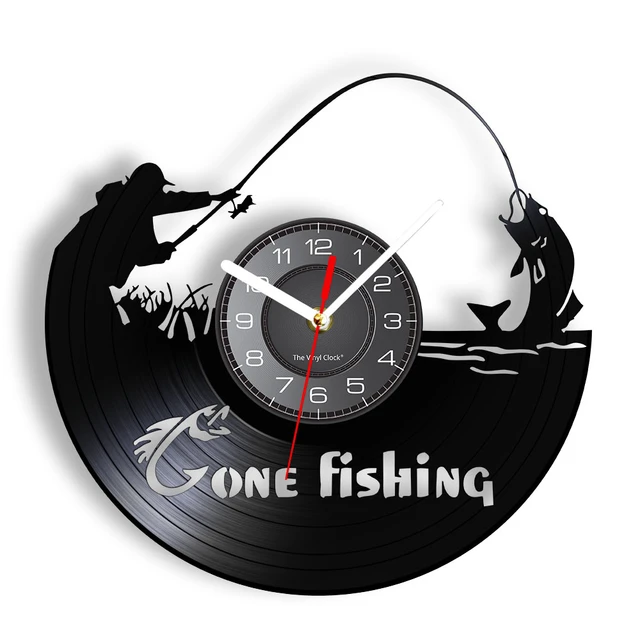 Gone Fishing Wall Art Sign Fish Rod Fisherman Wall Clock Interior