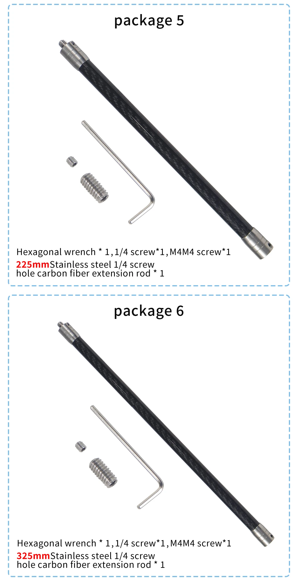 Carbon Fiber Extend Pole 1/4 Selfie Stick 12mm Invisible Rod for Gopro DJI OSMO