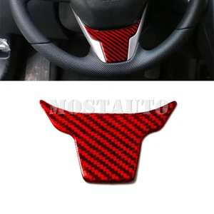 For Honda Civic Red Carbon Fiber Interior Steering Wheel Decoration Cover Trim 2016-2021 1pcs