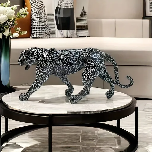 Statue de léopard moderne, sculpture géométrique de guépard en résine, décoration animale réaliste pour la maison, le salon, le bar, le bureau, 73 5