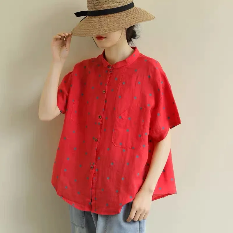 

2023 Summer New Women's Shirts Cotton and Hemp Oversize Loose Casual Mid Sleeve Shirt and Blouses for Women ERW1989