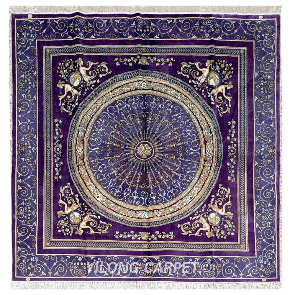 

6'x6' HandKnotted Silk Carpet Square Antistatic Handmade Indoor Area Rug (TJ435A)