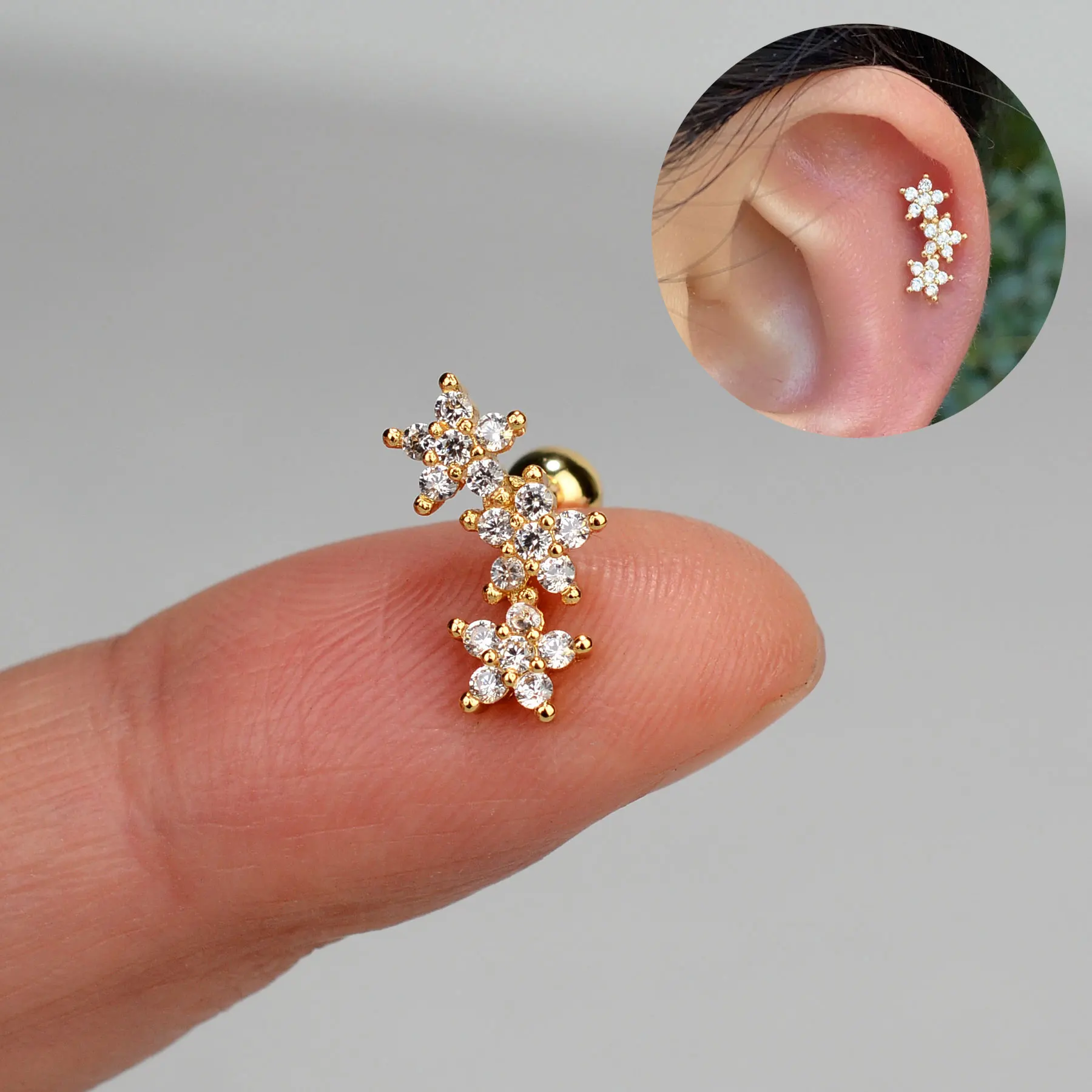 1pc Edelstahl Mode Kristall Zirkon geometrischen Bogen lange Streifen Ohrringe Helix Tragus Piercing Lappen Ohr stecker Frauen Ohrschmuck – Detail 17