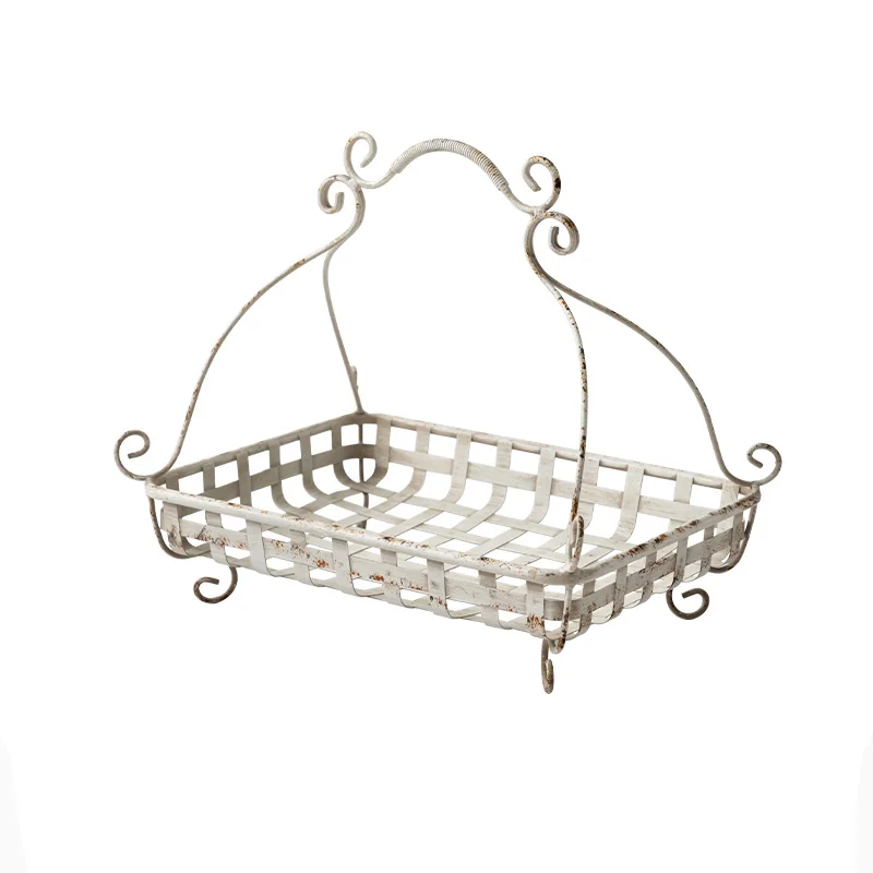 

Vintage Retro Metal White Paint Organization Storage Basket