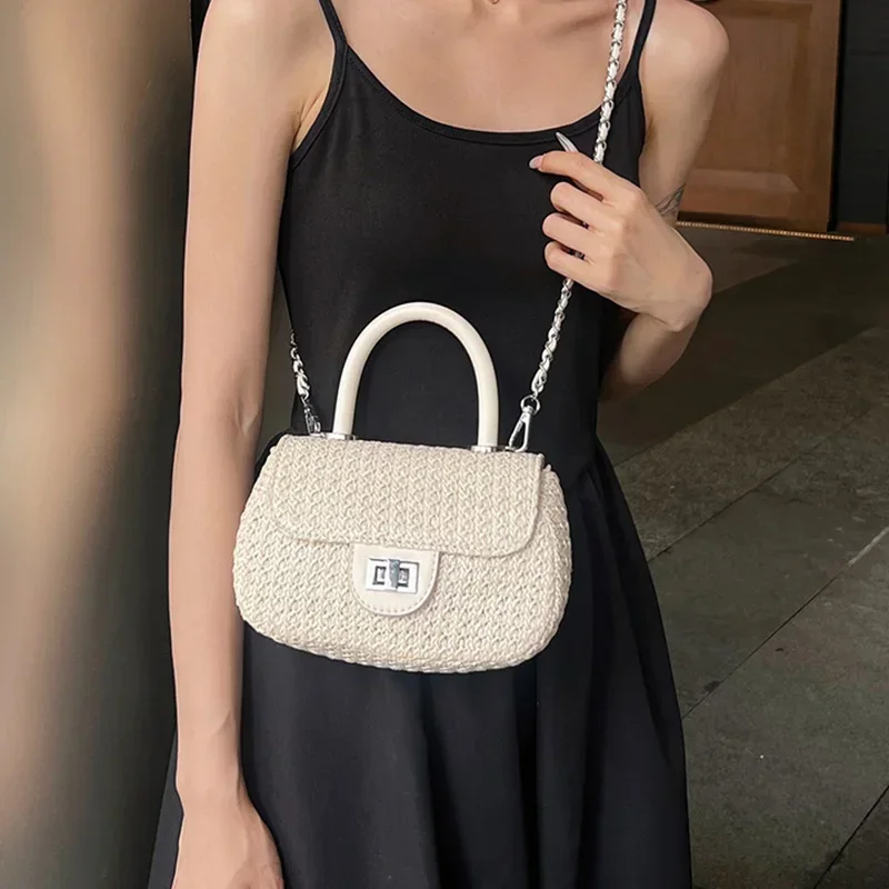 Fashion Straw Bag Summer Simple Small Square Bag Designer Seaside Holiday Woman Shoulder Crossbody Bags Trend Lady Beach Handbag