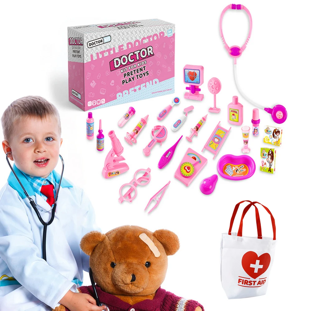 Simulation Doctor Pretend Role Play Doctor Medical Toy Set Stethoscope Toothbrush Toothpaste Girls and Boys Educational Game Toy