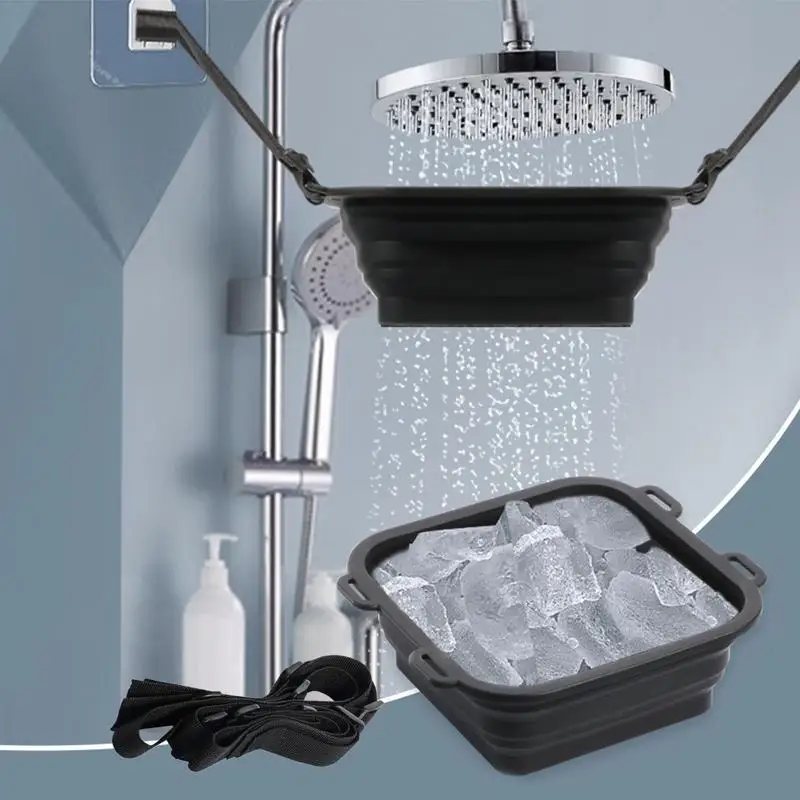 Ice Bath Shower Basket Silicone Cold Plunge Basket Folding Ice Bath Strainer Portable Shower Basin Fruit Washing