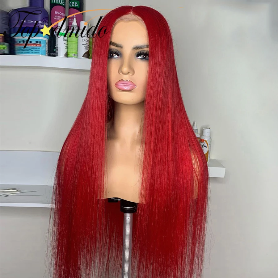 Topodmido Red Color Lace Front Wig with Baby Hair 13x4 Straight Brazilian Hair Lace Front Human Hair Wigs for Women Closure Wigs