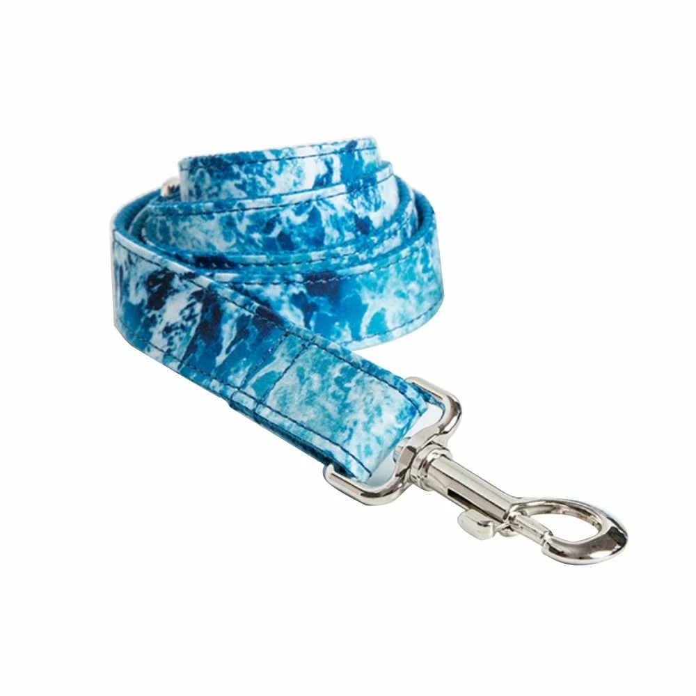 Personalized Sea Wave Pet Collar Puppy Nameplate ID Tag Adjustable Buckle Blue Natural Style Basic Collars Leash for Dog Collar Pet Leash Set
