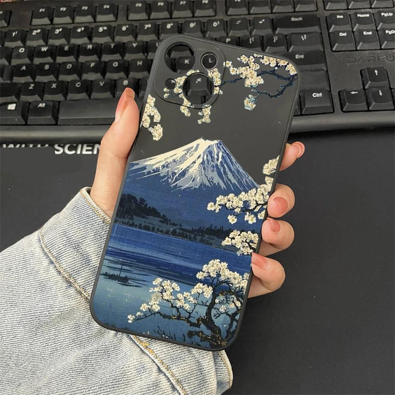 Japanese Mount Fuji Landscape Silicone Phone Case - Elegant and Protective Back Cover