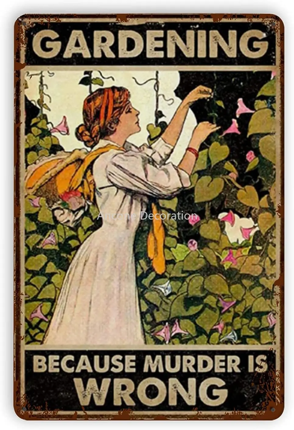 

Metal Tin Signs Reproduction, Gardening Because Murder is Wrong Vintage Wall Decor Retro Art Tin Sign Funny Decorations for Home