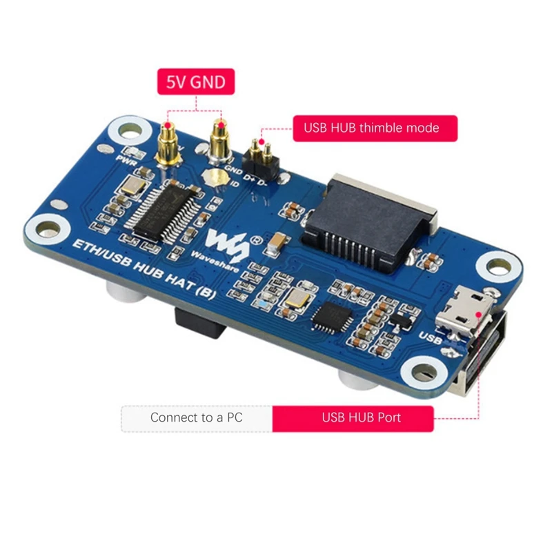 Waveshare-USB 2.0 RJ45  ̴  , HAT ̽ ǵ Ȯ ,    W WH