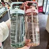 2000ml Sports Drinking Bottles with Time Marker Men Women Water Bottle with Straw Large Capacity Outdoor Cup Fitness Drinkware