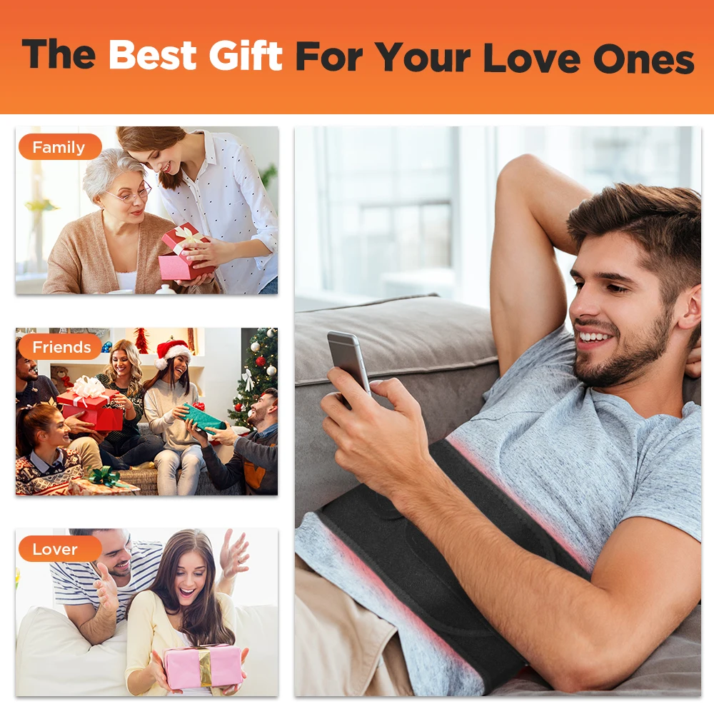 Red Light Lumbar Massage Belt Heating Vibration Waist Massager Rechargeable Support Brace Relieve Fatigue Relax Muscle Heated