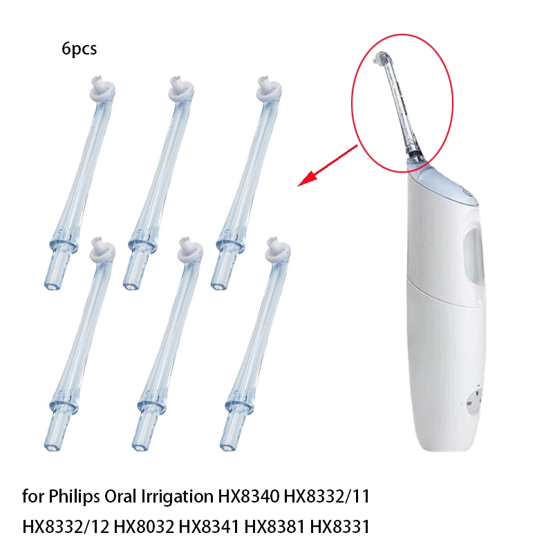 6pcs Electric Oral Irrigator Nozzle For Philips HX8340 HX8341 HX8381 HX8331 Original Replacement Nozzles Accessories