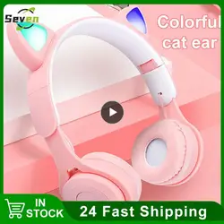 Luminous Headphones Headset Wireless Headset Cat Ears Trendy Cute Music Mobile Phone Computer with Microphone