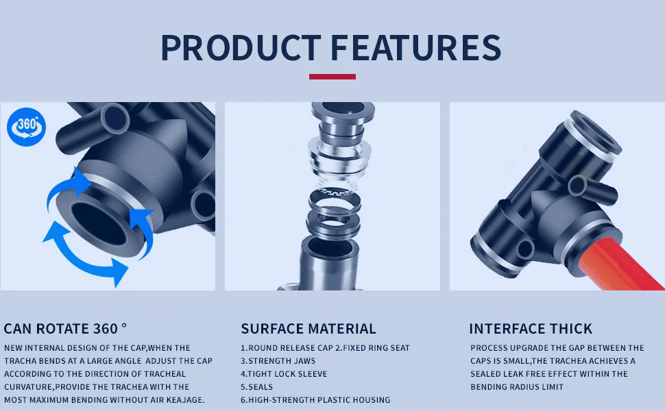 Description Picture 5 of itemYICHENG PNEUMATIC Hose Connector Tee 3 Ways - 14MM Tube OD Push to Connect Tube Quick Fittings Push Lock (Pack of 10)